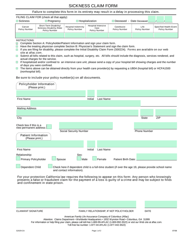Sickness Claim Form screenshot