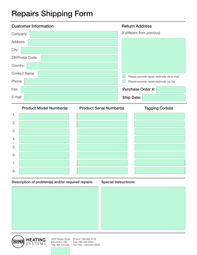 Repairs Shipping Form screenshot
