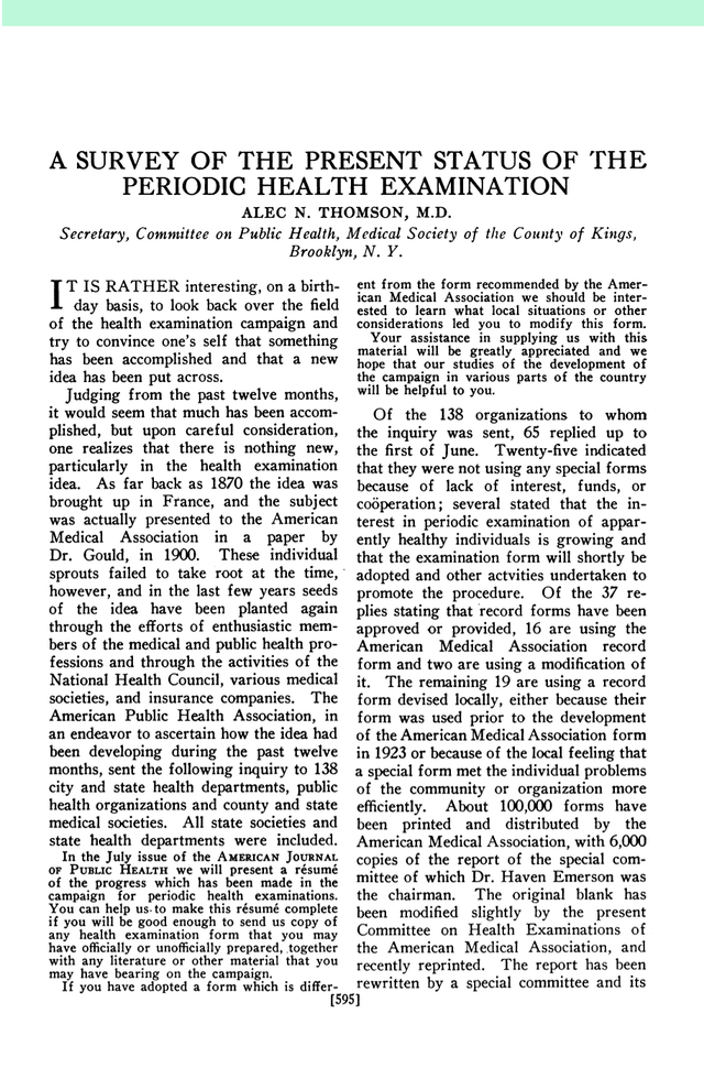 A Survey Of The Present Status Of The Periodic Health Examination screenshot
