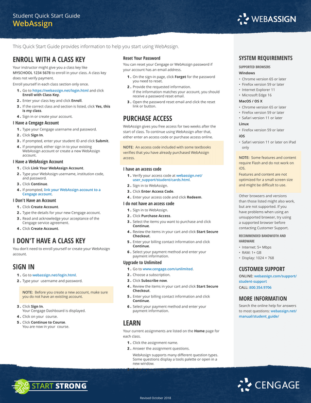 Student Quick Start Guide screenshot