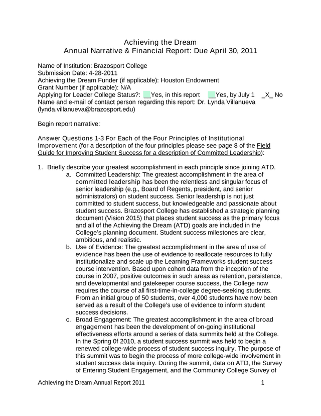 Achieving The Dream Annual Report 2011 screenshot
