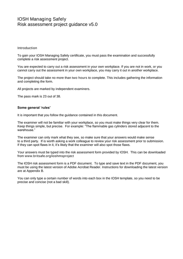 IOSH Managing Safely Risk Assessment Project Guidance screenshot