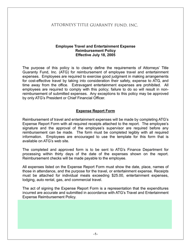 Employee Travel And Entertainment Expense Reimbursement Policy screenshot