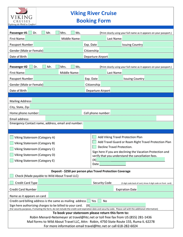 Viking Travel Passenger Booking Form screenshot