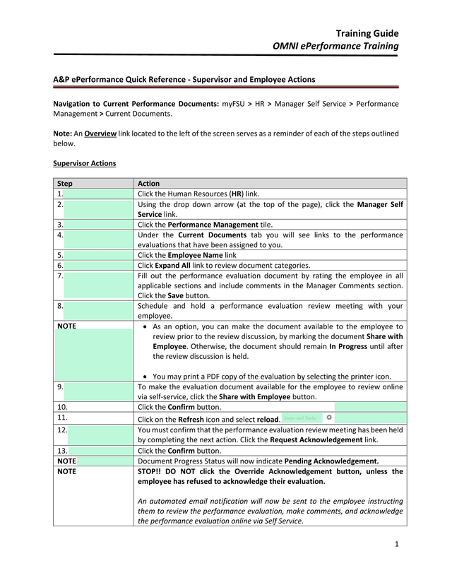 OMNI EPerformance Training AP EPerformance Quick Reference   Supervisor And Employee Actions screenshot