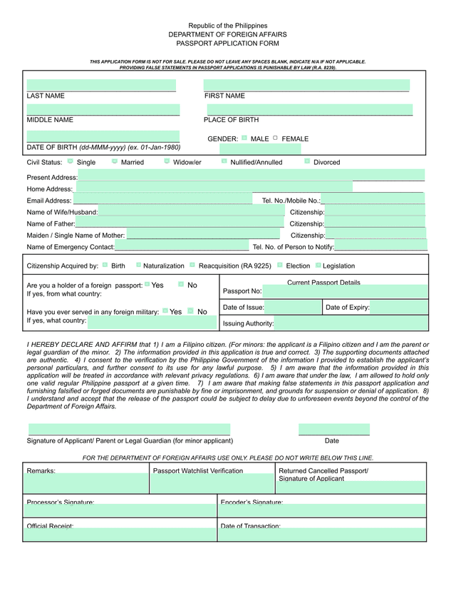 Republic Of The Philippines Passport Application Form screenshot