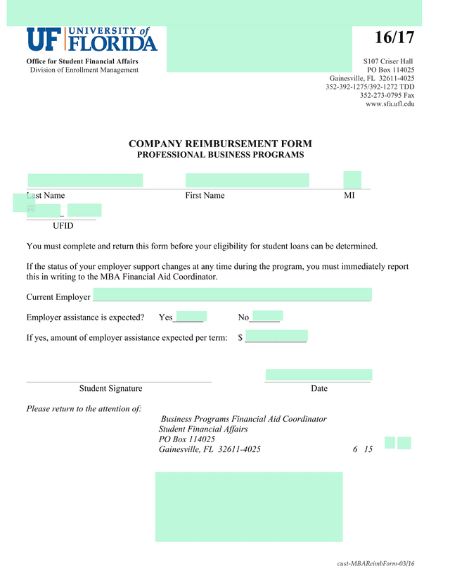 Company Reimbursement Form   Professional Business Programs screenshot
