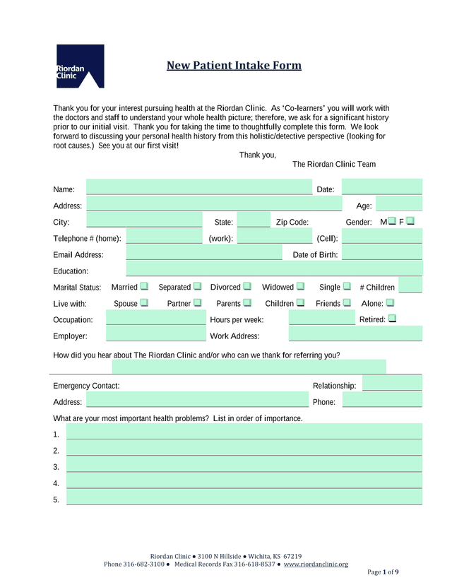 New Patient Intake Form screenshot