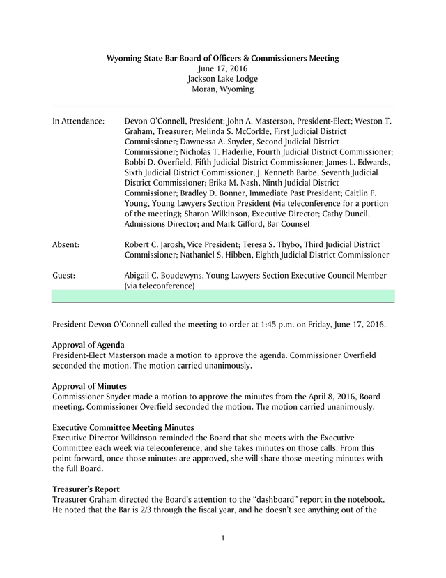 Wyoming State Bar Board Of Officers  Commissioners Meeting screenshot