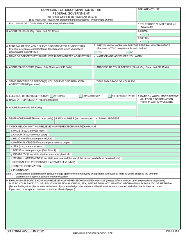 Complaint Of Discrimination In The Federal Government screenshot