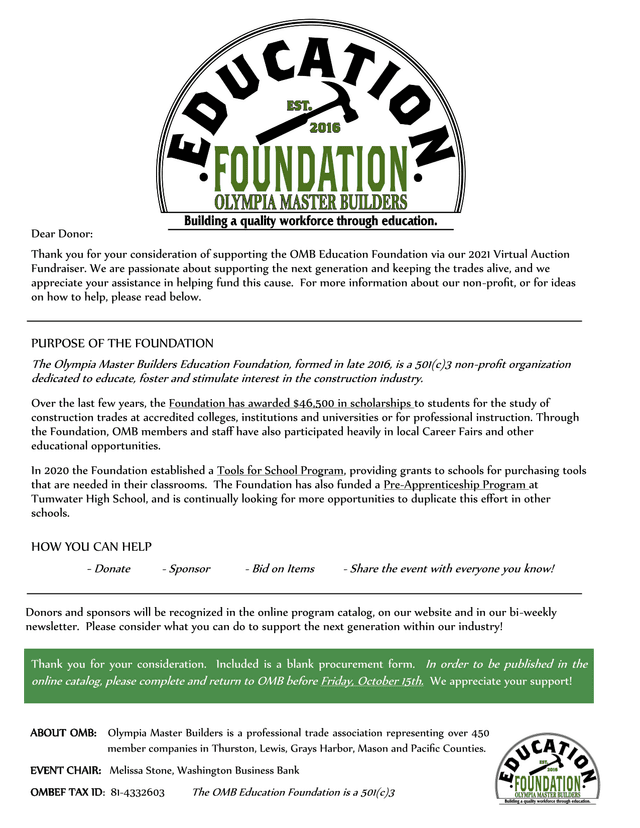 OMB Education Foundation Donation Form screenshot