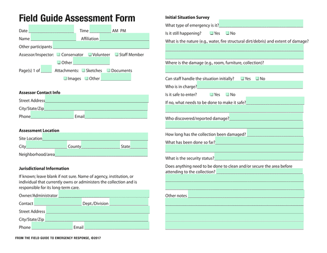 Field Guide Assessment Form screenshot