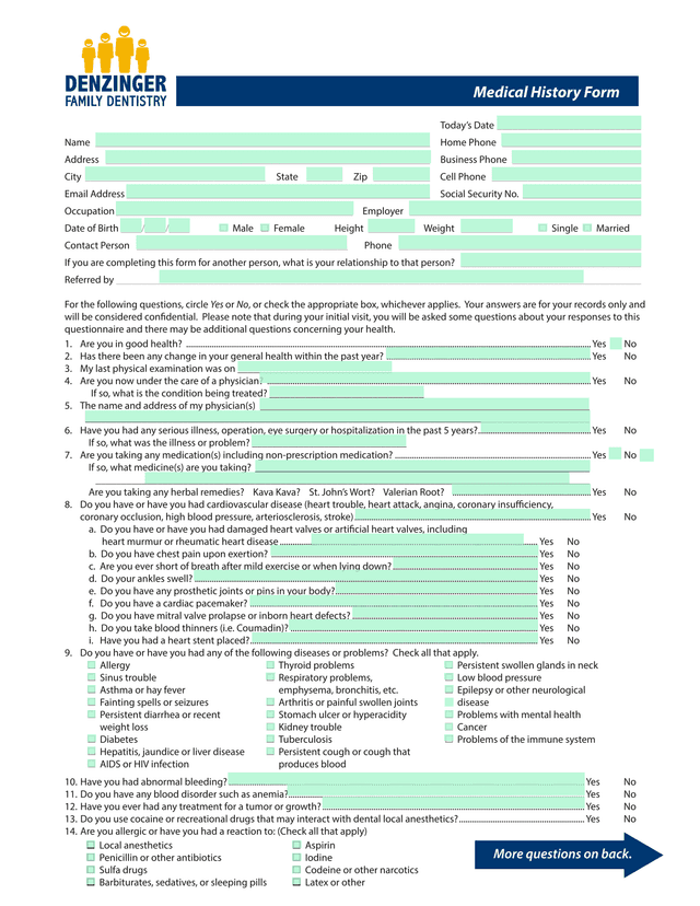 Medical History Form screenshot