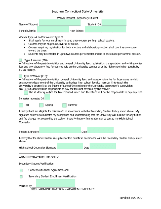 Waiver Request   Secondary Student screenshot