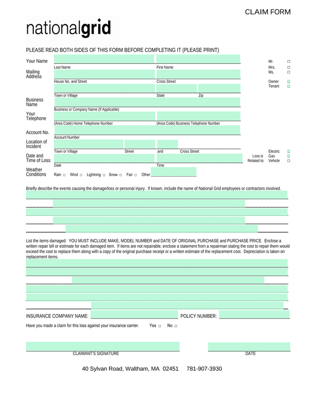 CLAIM FORM screenshot