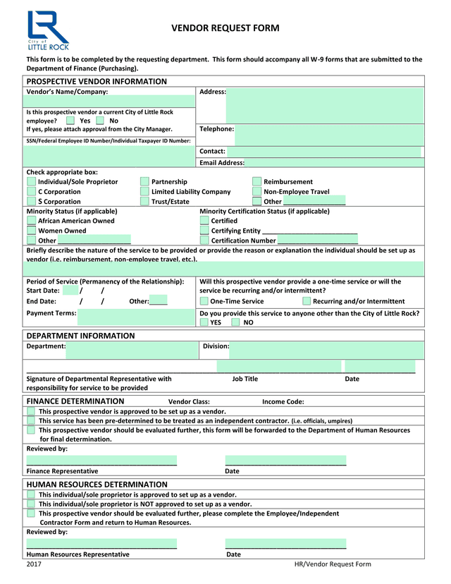 Vendor Request Form screenshot