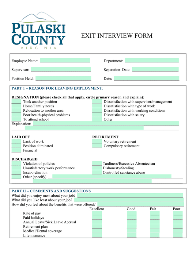 Exit Interview Form screenshot