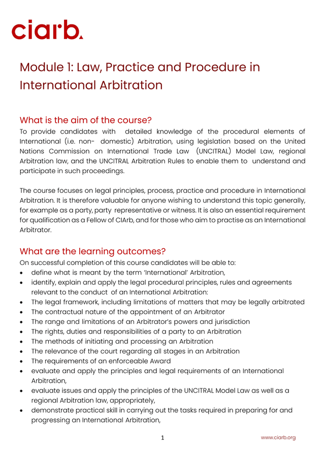 Module 1 Law, Practice And Procedure In International Arbitration screenshot