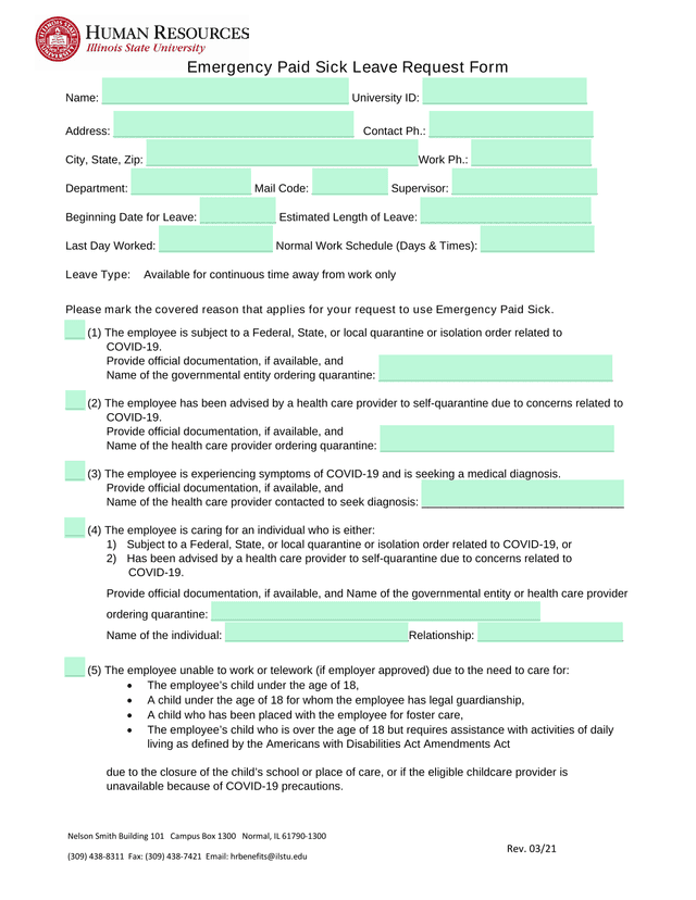 Emergency Paid Sick Leave Request Form screenshot
