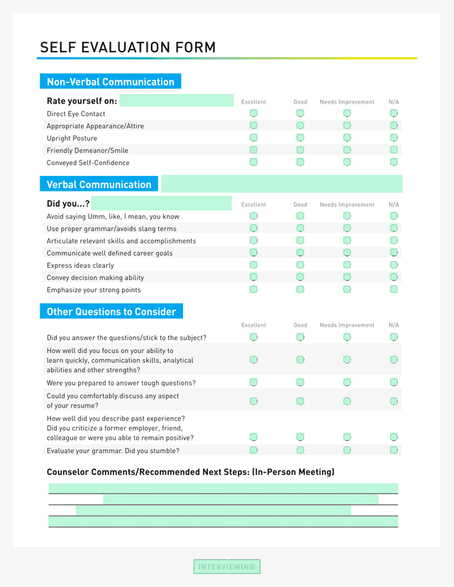SELF EVALUATION FORM screenshot