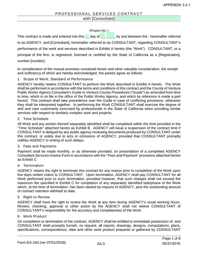 Professional Services Contract screenshot