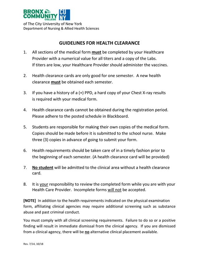 Guidelines For Health Clearance screenshot