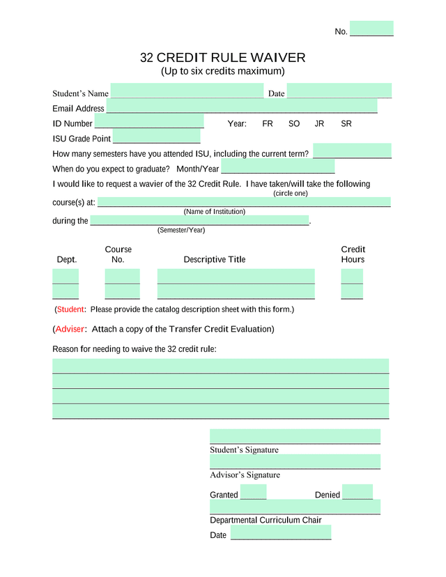 32 Credit Rule Waiver screenshot