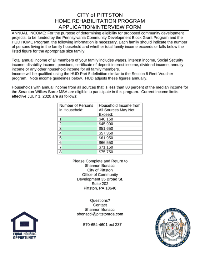 Home Rehabilitation Program ApplicationInterview Form screenshot