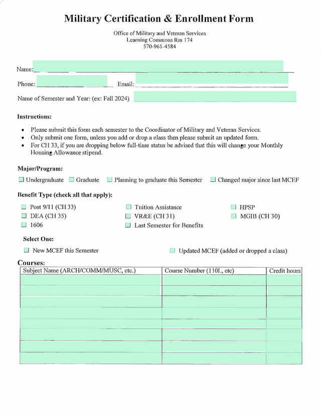Military Certification  Enrollment Form screenshot