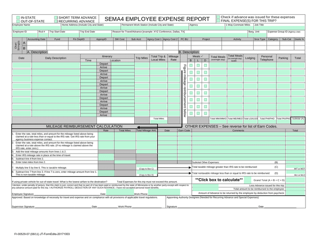 SEMA4 Employee Expense Report screenshot