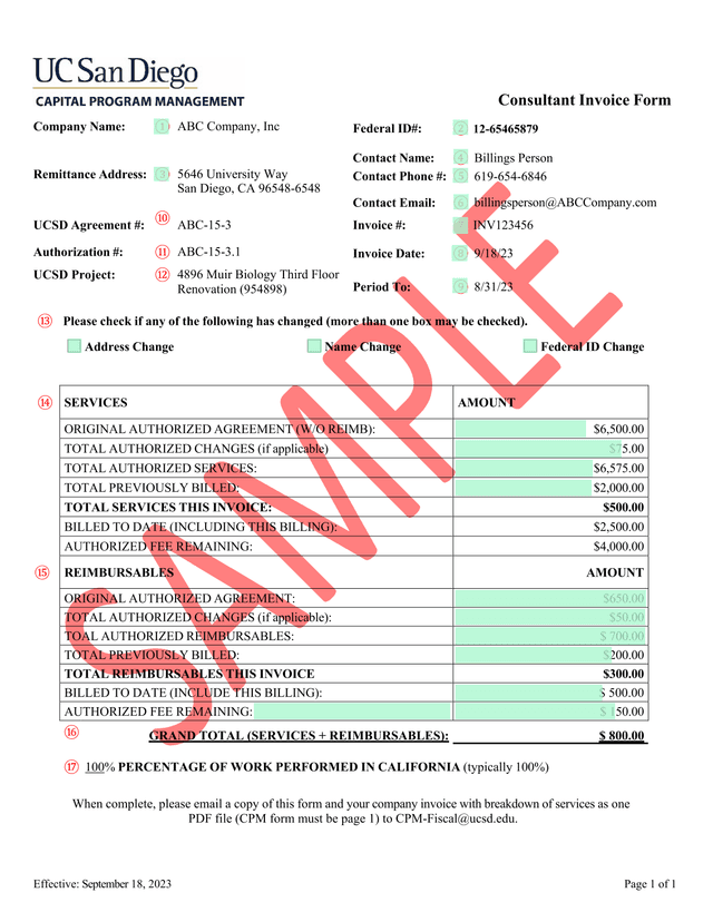 Consultant Invoice Form screenshot