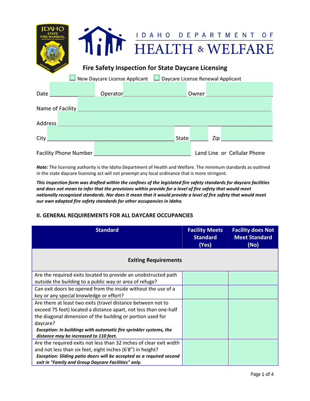Fire Safety Inspection For State Daycare Licensing screenshot