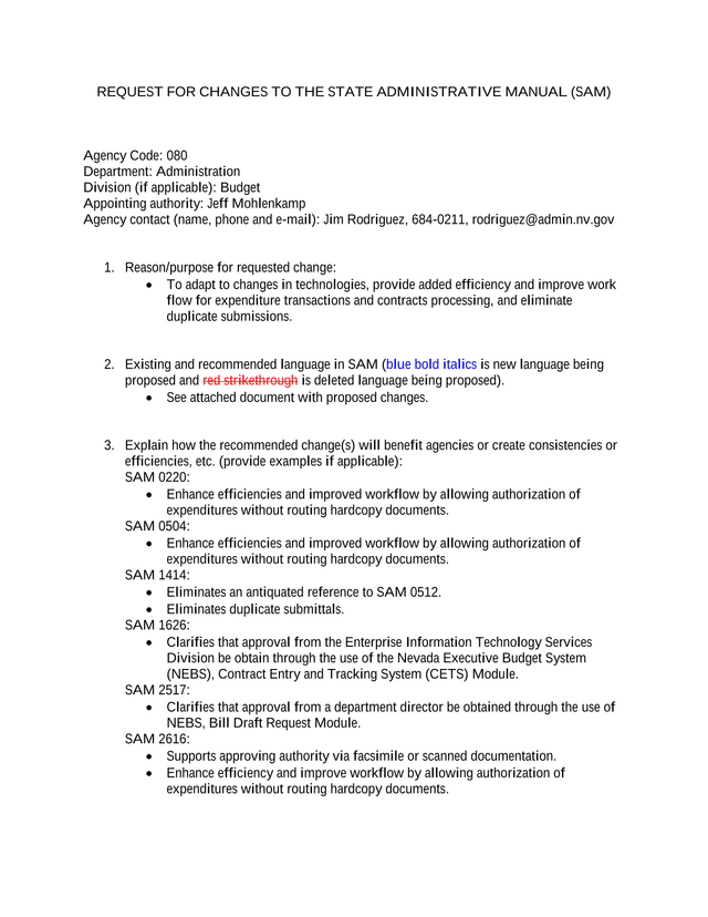 Request For Changes To The State Administrative Manual (SAM) screenshot