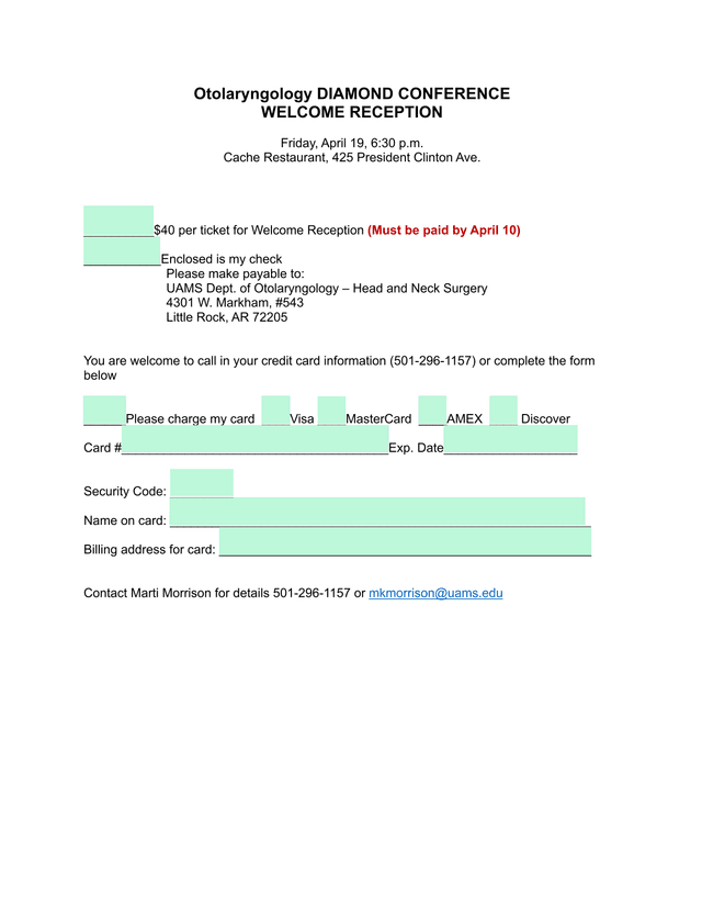 Otolaryngology DIAMOND CONFERENCE Welcome Reception Registration screenshot