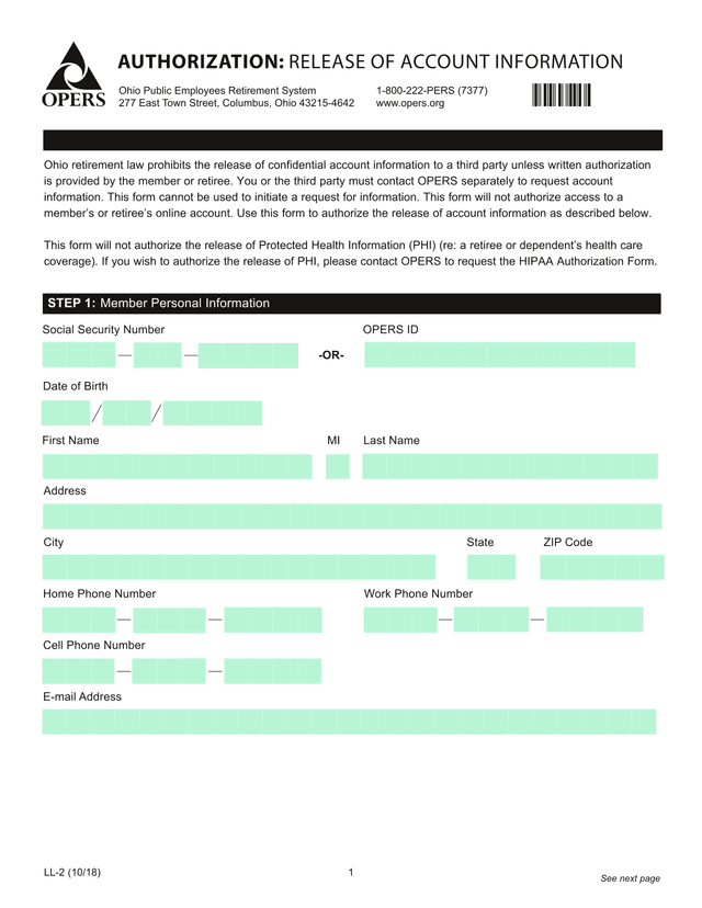 LL 2 Authorization Release Of Account Information screenshot