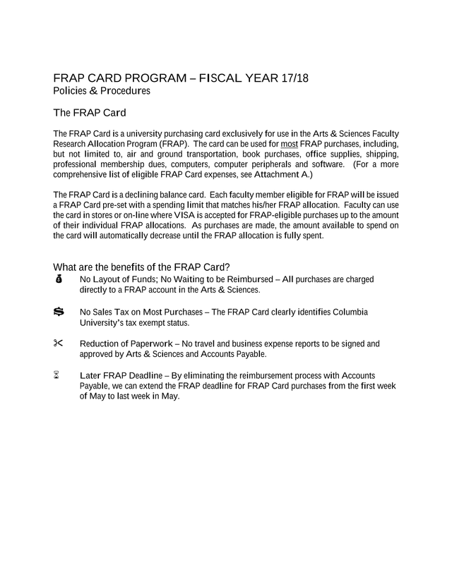 FRAP Card Program  Fiscal Year 1718 Policies  Procedures screenshot