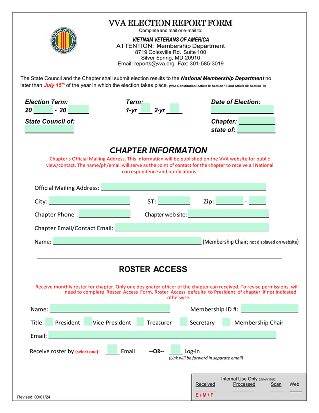 VVA Election Report Form screenshot