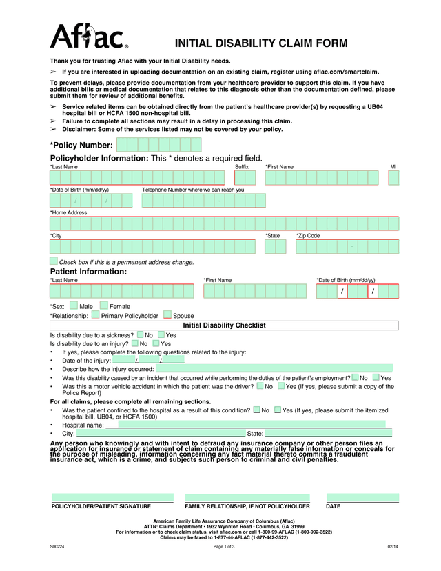 Initial Disability Claim Form screenshot