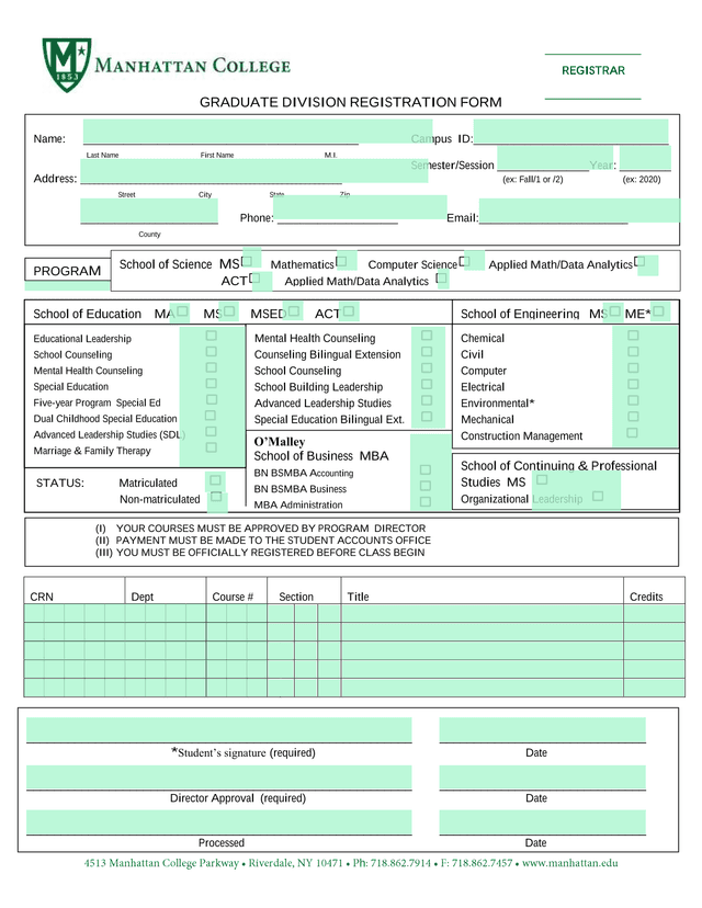 GRADUATE DIVISION REGISTRATION FORM screenshot