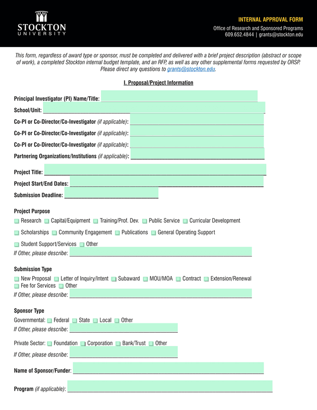 INTERNAL APPROVAL FORM screenshot