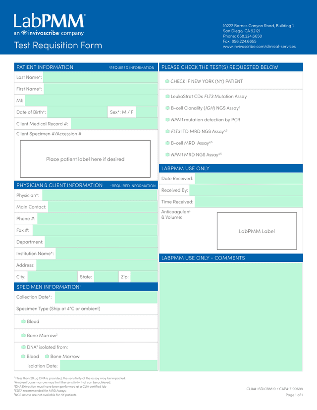 Test Requisition Form screenshot