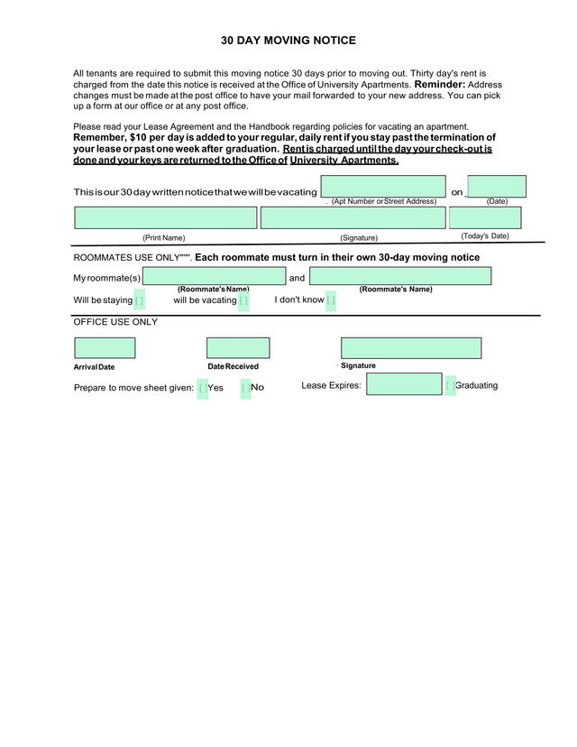 30 Day Moving Notice screenshot