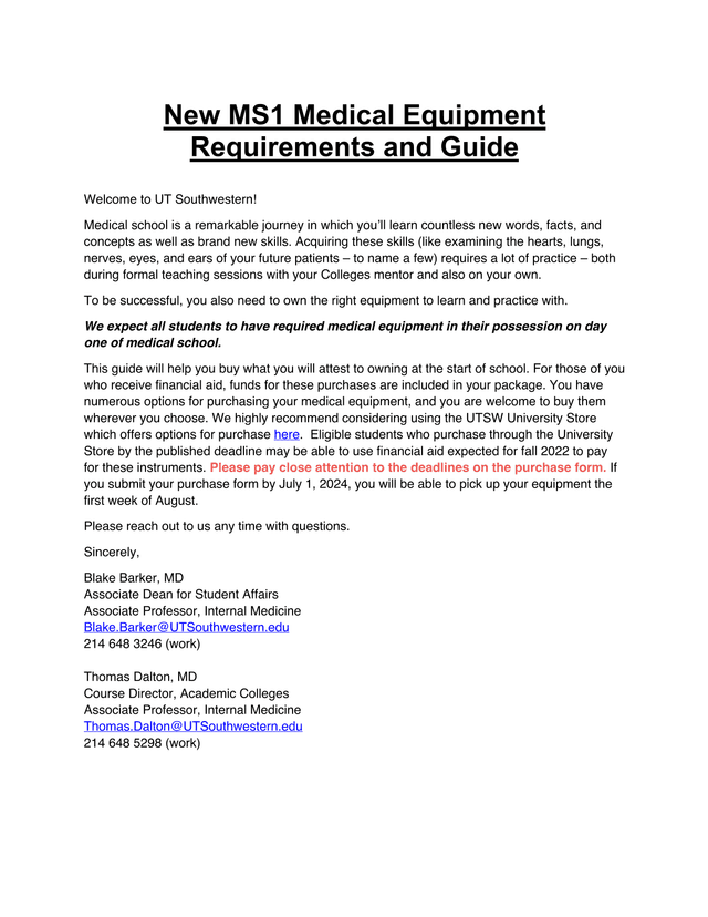 New MS1 Medical Equipment Requirements And Guide screenshot