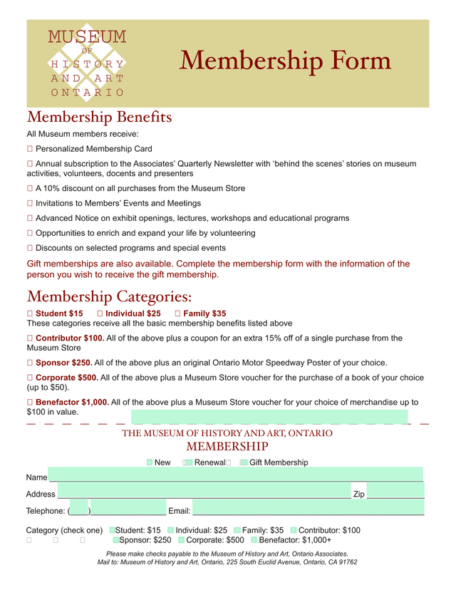 Membership Form screenshot