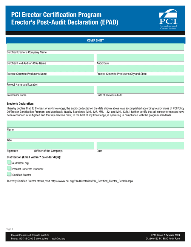 PCI Erector Certification Program   ErectorS Post Audit Declaration (EPAD) screenshot