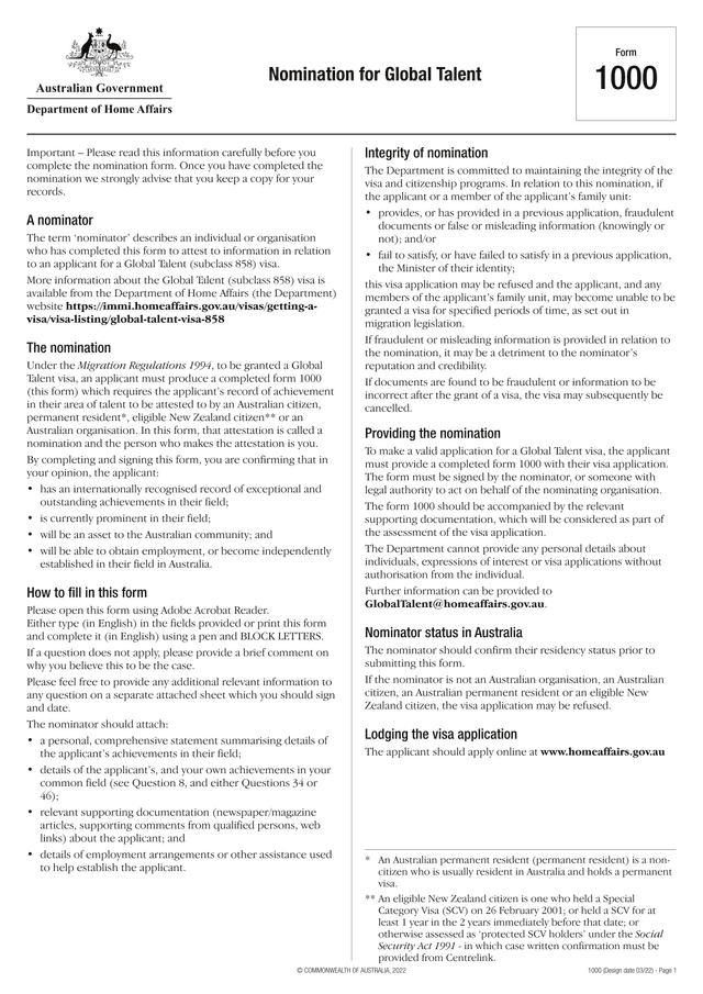 Nomination For Global Talent Form 1000 screenshot