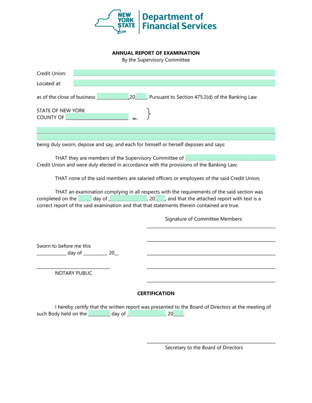 Annual Report Of Examination By The Supervisory Committee screenshot