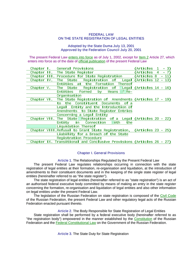 Federal Law On The State Registration Of Legal Entities screenshot