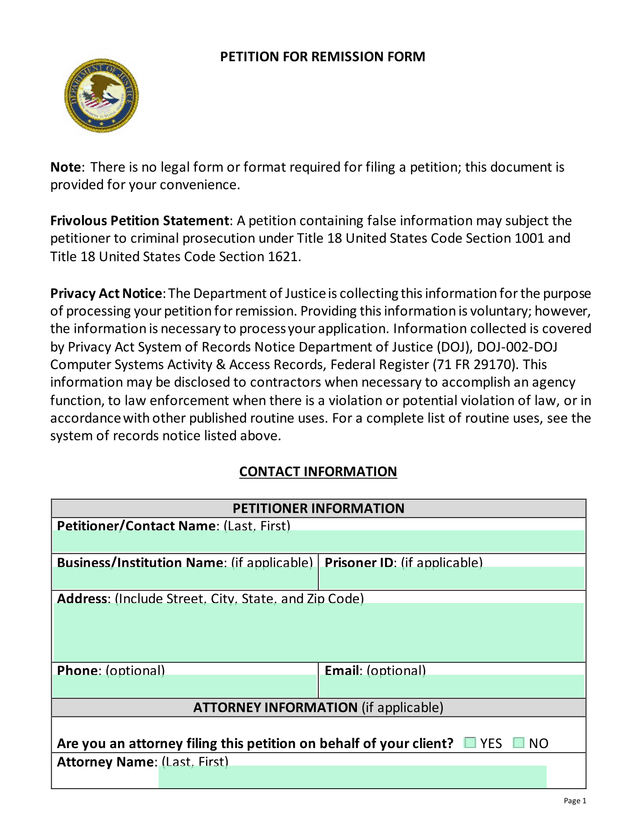 Petition For Remission Form screenshot
