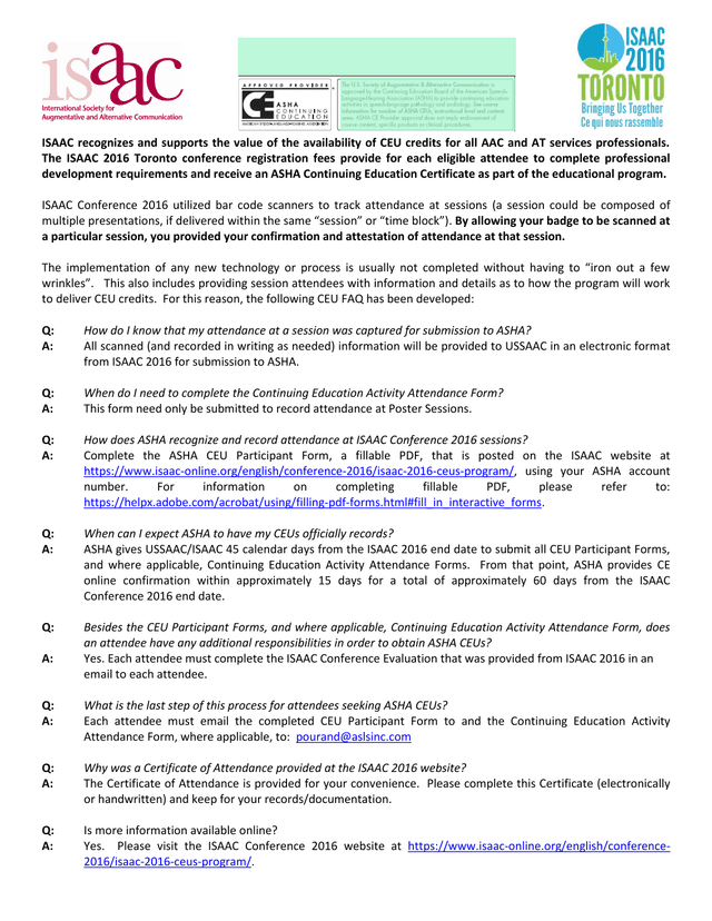 ISAAC Conference 2016 CEU Information screenshot